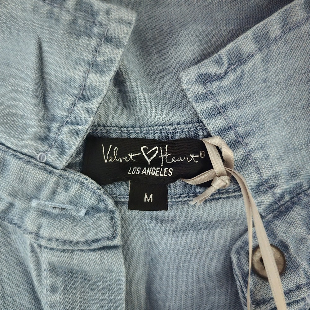Velvet Heart Los Angeles Women Blue Tencel Tie Front Short Sleeve Shirt Medium - Picture 4 of 11